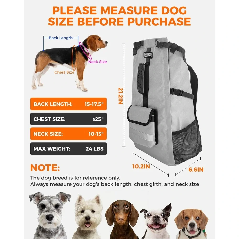 FOXFOCUS Dog Backpack Carrier Small Dogs Under 24 lb Hiking Travel‎ Grey